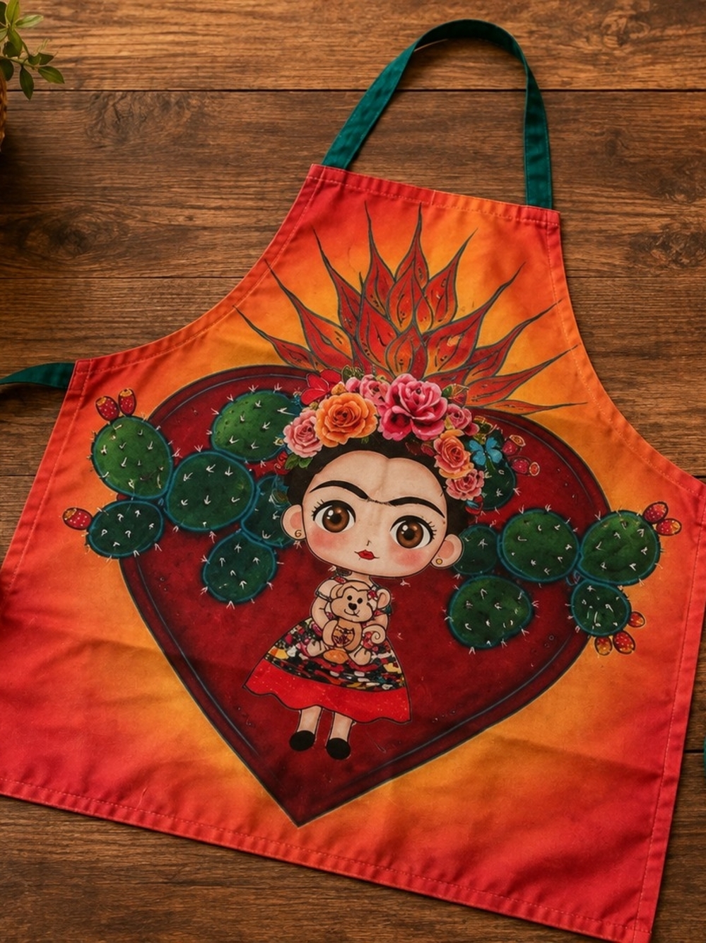 Apron with Frida-inspired design